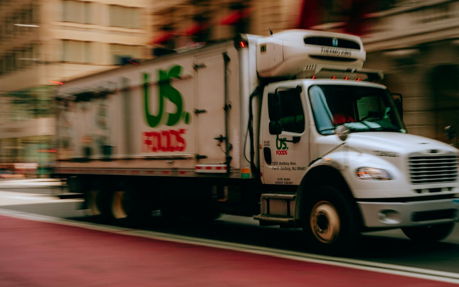 Delivery truck operating in city